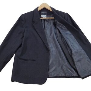 VTG Sag Harbor Petite Black Wool Blend Single Button Blazer Women Size 14P